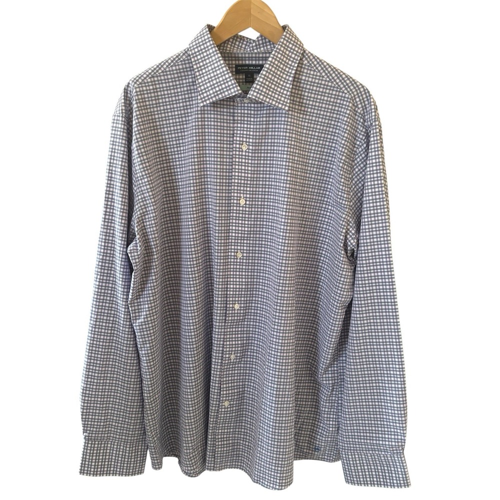 Peter Millar Mens Dress Shirt Crown Crafted Flex Finish Plaid XL‎ Preppy Office